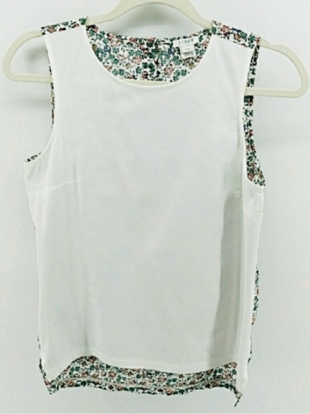 J. Crew White Sleeveless Shell with Floral Trim Size Small